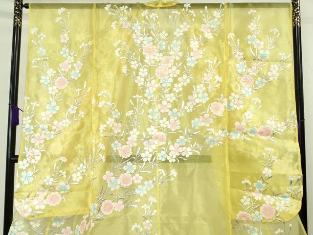 平和屋本店＊極上 夏物 お引きずり・お引き摺り・引き振袖 オーガンジー 枝花文 銀彩 たとう紙付き 逸品 DZAB6570kh6
