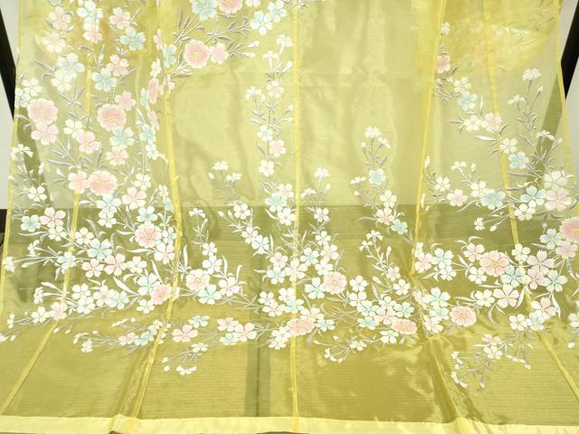 平和屋本店＊極上 夏物 お引きずり・お引き摺り・引き振袖 オーガンジー 枝花文 銀彩 たとう紙付き 逸品 DZAB6570kh6