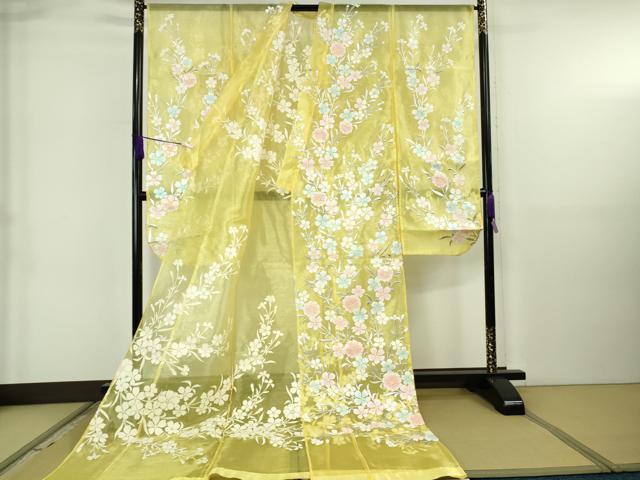 平和屋本店＊極上 夏物 お引きずり・お引き摺り・引き振袖 オーガンジー 枝花文 銀彩 たとう紙付き 逸品 DZAB6570kh6