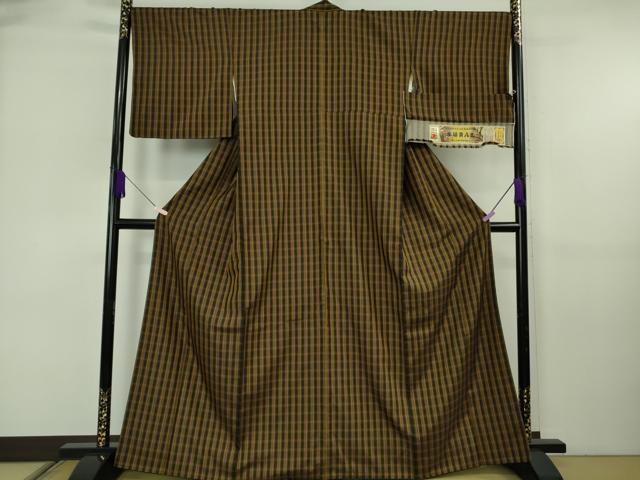 平和屋本店●極上　本場黄八丈　黒八丈　紬　まるまなこ　染:伝統工芸士　西條吉広　織:細田加奈　証紙付き　逸品　DZAB6573kh6