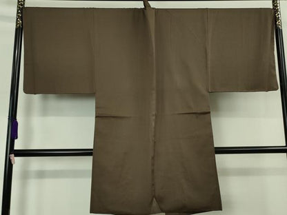 平和屋本店●極上　男性　お召　アンサンブル　キングサイズ　長羽織　羽裏・般若　生壁色×涅色　逸品　未使用　DZAB6580kh6