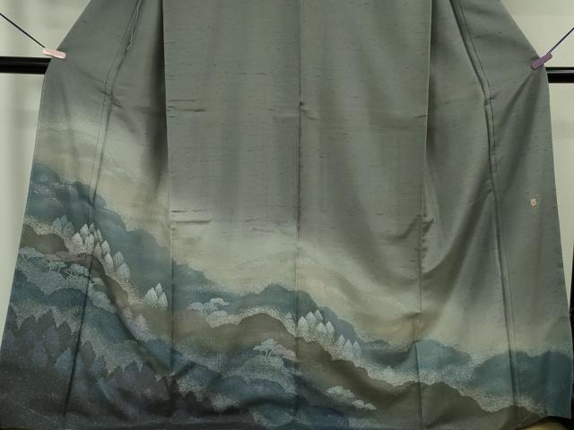平和屋本店●極上　石川県指定無形文化財　牛首紬　白山工房　手織り　訪問着　樹林文　証紙付き　逸品　未使用　DZAB6583kh6