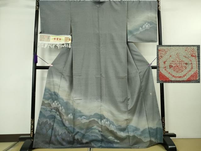 平和屋本店●極上　石川県指定無形文化財　牛首紬　白山工房　手織り　訪問着　樹林文　証紙付き　逸品　未使用　DZAB6583kh6