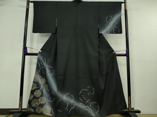 平和屋着物●極上　結城紬　訪問着　雪輪重ね　暈し染め　黒地　金彩　逸品　DZAB6586kh6
