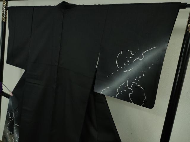 平和屋着物●極上　結城紬　訪問着　雪輪重ね　暈し染め　黒地　金彩　逸品　DZAB6586kh6