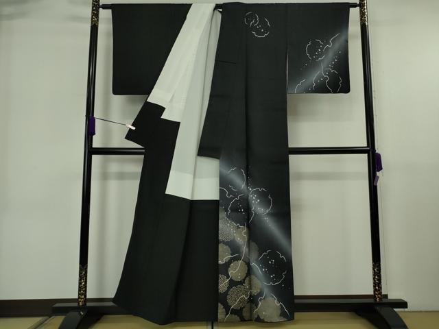 平和屋着物●極上　結城紬　訪問着　雪輪重ね　暈し染め　黒地　金彩　逸品　DZAB6586kh6