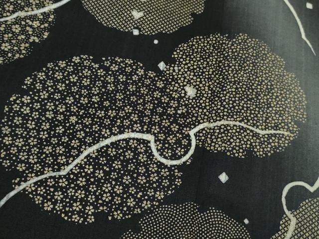 平和屋着物●極上　結城紬　訪問着　雪輪重ね　暈し染め　黒地　金彩　逸品　DZAB6586kh6