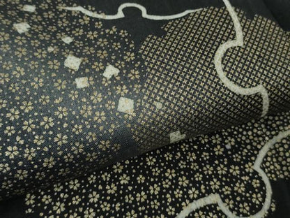 平和屋着物●極上　結城紬　訪問着　雪輪重ね　暈し染め　黒地　金彩　逸品　DZAB6586kh6