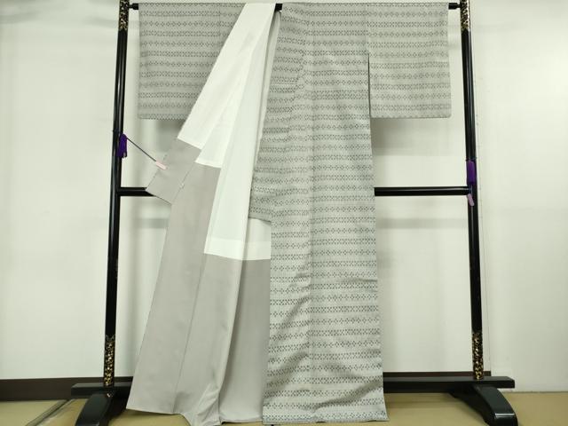 平和屋本店●極上　花織　紬　濃い絹鼠色地　小田急百貨店扱い　逸品　DZAB6591kh6