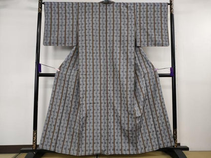 平和屋本店●極上　花織　紬　灰青色地　逸品　DZAB6592kh6