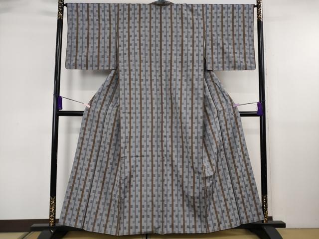 平和屋本店●極上　花織　紬　灰青色地　逸品　DZAB6592kh6
