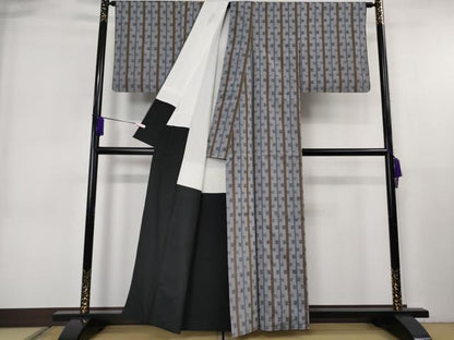 平和屋本店●極上　花織　紬　灰青色地　逸品　DZAB6592kh6