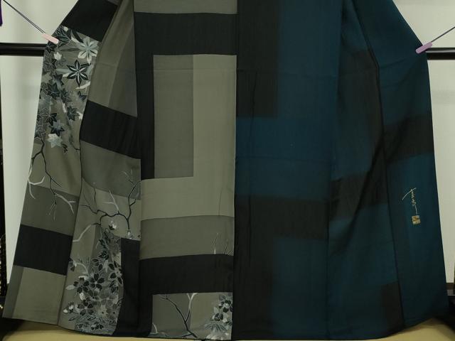 平和屋本店●極上　キモノデザイナー　斉藤上太郎　訪問着　片身替わり　楓花文　逸品　DZAB6594kh6