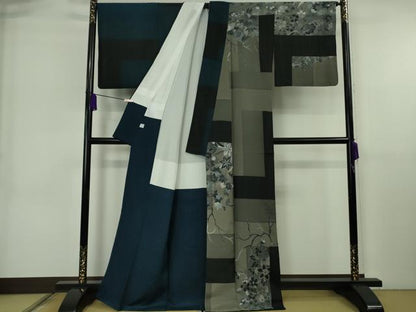 平和屋本店●極上　キモノデザイナー　斉藤上太郎　訪問着　片身替わり　楓花文　逸品　DZAB6594kh6
