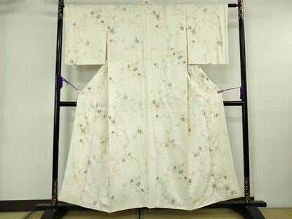 平和屋着物●極上　小紋　更紗花唐草文　鳥の子色地　金彩　逸品　DZAB6595kh6