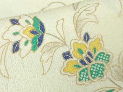 平和屋着物●極上　小紋　更紗花唐草文　鳥の子色地　金彩　逸品　DZAB6595kh6