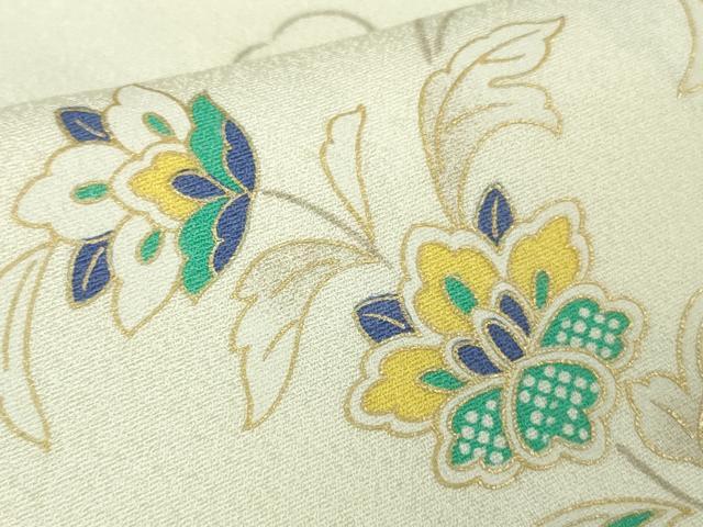 平和屋着物●極上　小紋　更紗花唐草文　鳥の子色地　金彩　逸品　DZAB6595kh6