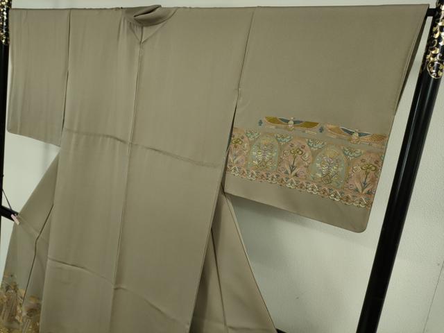 平和屋本店●極上　訪問着　総刺繍　エジプト壁画文様　生壁色地　金糸　逸品　DZAB6598kh6