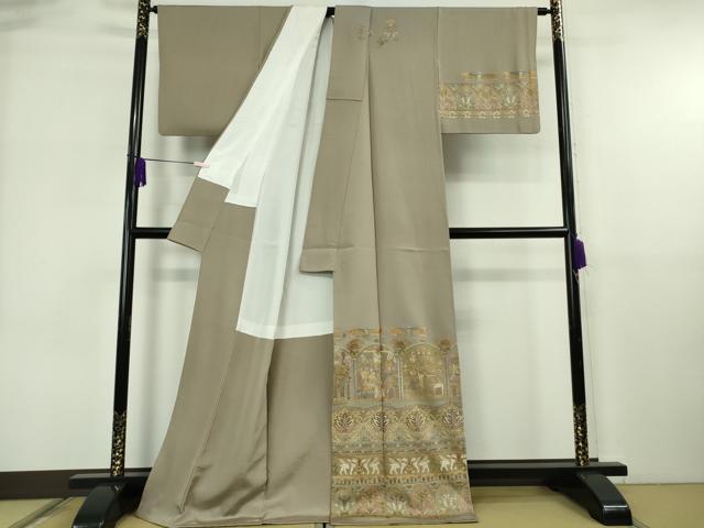 平和屋本店●極上　訪問着　総刺繍　エジプト壁画文様　生壁色地　金糸　逸品　DZAB6598kh6