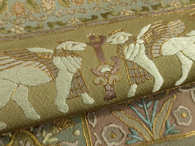 平和屋本店●極上　訪問着　総刺繍　エジプト壁画文様　生壁色地　金糸　逸品　DZAB6598kh6