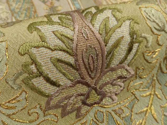 平和屋本店●極上　訪問着　総刺繍　エジプト壁画文様　生壁色地　金糸　逸品　DZAB6598kh6