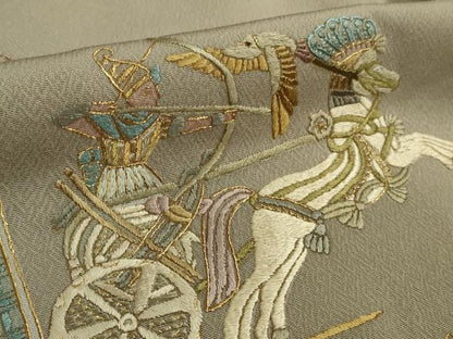 平和屋本店●極上　訪問着　総刺繍　エジプト壁画文様　生壁色地　金糸　逸品　DZAB6598kh6