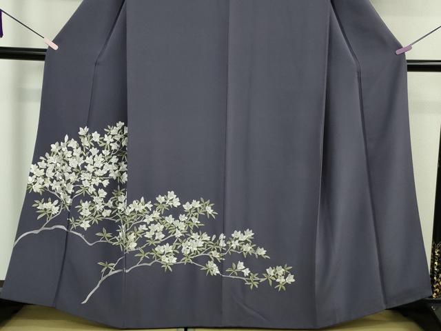 平和屋着物●極上　訪問着　総手刺繍　枝花文　濃い鼠色地　金糸　逸品　DZAB6599kh6