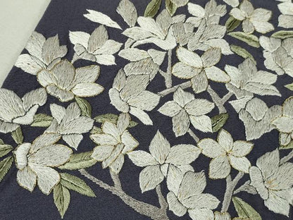 平和屋着物●極上　訪問着　総手刺繍　枝花文　濃い鼠色地　金糸　逸品　DZAB6599kh6