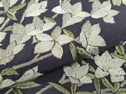 平和屋着物●極上　訪問着　総手刺繍　枝花文　濃い鼠色地　金糸　逸品　DZAB6599kh6