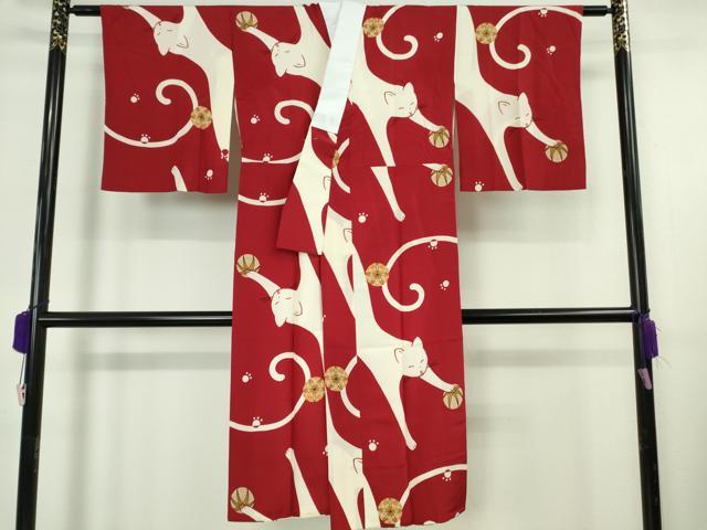 平和屋着物●上質な長襦袢　袷　猫　毬　逸品　DZAB6600kh6
