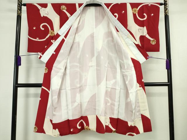 平和屋着物●上質な長襦袢　袷　猫　毬　逸品　DZAB6600kh6
