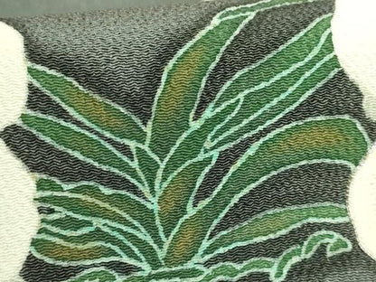 平和屋本店●極上　九寸名古屋帯　東京手描友禅　駒刺繍　胡蝶蘭　反端付き　羊羹色地　逸品　未使用　DZAB6604kh6