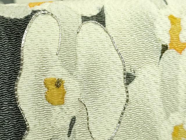 平和屋本店●極上　九寸名古屋帯　東京手描友禅　駒刺繍　胡蝶蘭　反端付き　羊羹色地　逸品　未使用　DZAB6604kh6