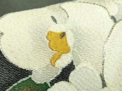 平和屋本店●極上　九寸名古屋帯　東京手描友禅　駒刺繍　胡蝶蘭　反端付き　羊羹色地　逸品　未使用　DZAB6604kh6
