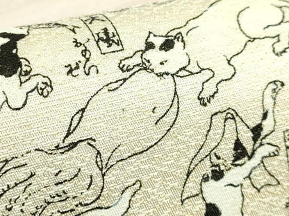 平和屋着物●極上　九寸名古屋帯　手描き　猫飼好五十三疋　逸品　DZAB6607kh6