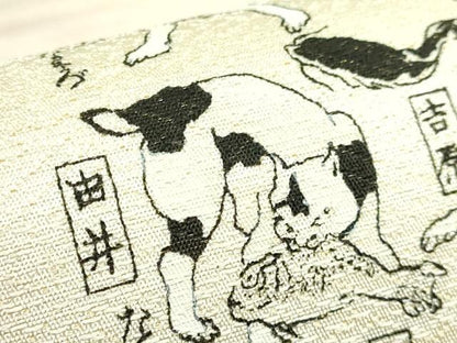 平和屋着物●極上　九寸名古屋帯　手描き　猫飼好五十三疋　逸品　DZAB6607kh6