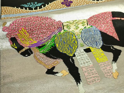 平和屋本店●最高級　龍村平蔵製　太鼓柄　本袋帯　天竺祭馬錦　黒地　金銀糸　逸品　DZAB6618kh6
