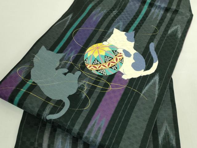 平和屋着物●極上　九寸名古屋帯　WAKKA　猫　毬　鈴　逸品　DZAB6623kh6