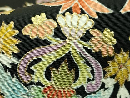 平和屋本店●極上　銀座新松　塩瀬　九寸名古屋帯　正倉院花文　黒地　金銀彩　逸品　DZAB6624kh6