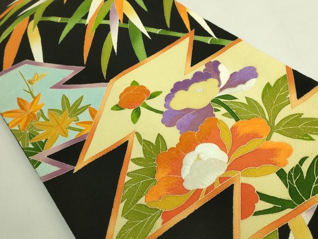 平和屋本店●極上　創業130年　江戸染繍友禅　大彦　太鼓柄袋帯　相良刺繍　松皮菱花文　黒地　金糸　逸品　DZAB6633kh6