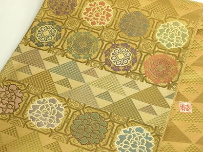 平和屋本店●極上　伝統工芸士　曽根武勇　太鼓柄袋帯　蜀江花文　逸品　DZAB6641kh6