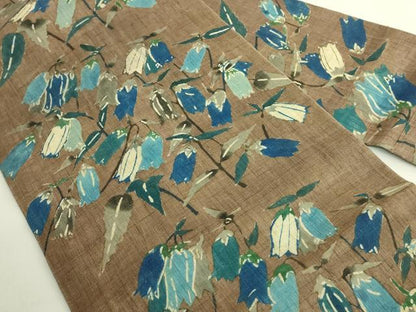 平和屋本店＊希少　夏物　国画会重鎮　型絵染作家　添田敏子　型絵染　九寸名古屋帯　花　麻　逸品　DZAB6644kh6