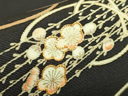 平和屋本店●極上　塩瀬　九寸名古屋帯　駒刺繍　薄花文　金彩　濃い蝋色地　逸品　DZAB6648kh6