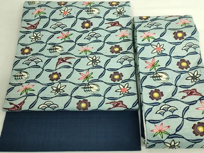 平和屋着物●極上　本場琉球紅型　つけ帯　紬地　飛鳥花文　逸品　DZAB6649kh6
