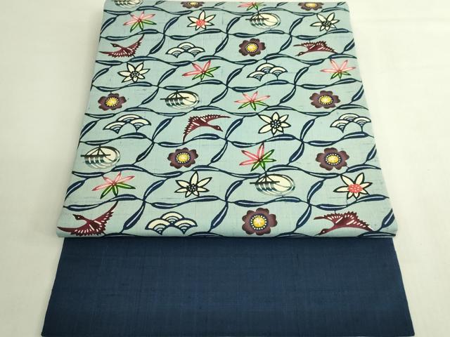 平和屋着物●極上　本場琉球紅型　つけ帯　紬地　飛鳥花文　逸品　DZAB6649kh6