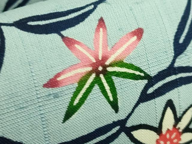 平和屋着物●極上　本場琉球紅型　つけ帯　紬地　飛鳥花文　逸品　DZAB6649kh6