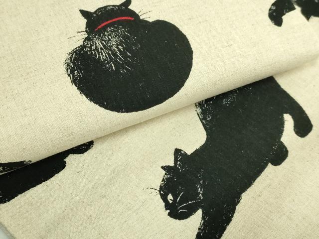 平和屋着物●極上　九寸名古屋帯　紬地　黒猫　逸品　DZAB6661kh6