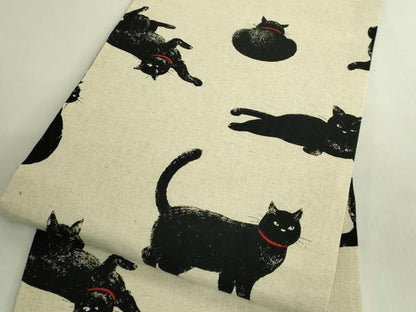 平和屋着物●極上　九寸名古屋帯　紬地　黒猫　逸品　DZAB6661kh6