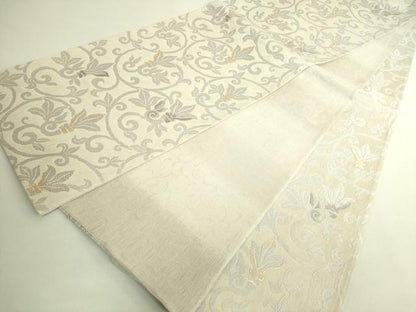 平和屋着物●極上　両面　六通柄袋帯　スリーシーズン帯　唐織　唐草文　金糸　逸品　DZAB6663kh6