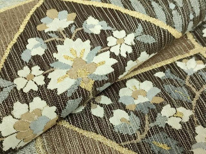 平和屋着物●極上　明綴れ　太鼓柄袋帯　スリーシーズン帯　更紗花文　金銀糸　逸品　DZAB6665kh6